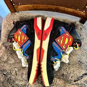 Adidas Jeremy Scott, Superman Bones RARE Suede Black,Red,Blue Custom Sneakers,13